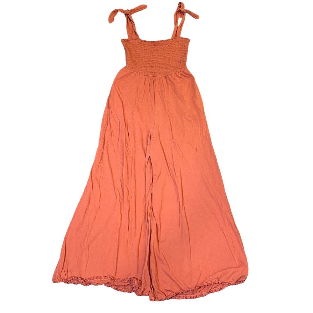 Free People Terracotta Tie-Strap Smocked Jumpsuit